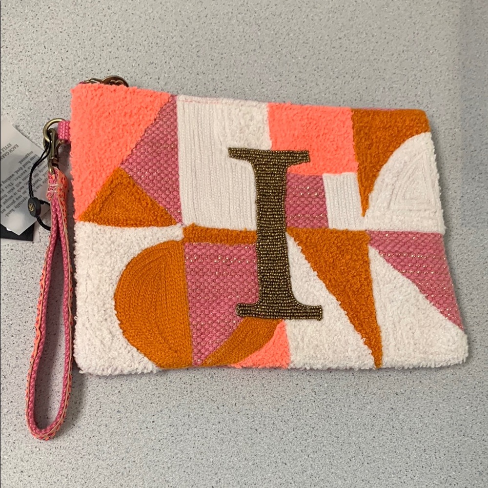 America & Beyond clutch qvc new beaded recycled jute handmade India initial I